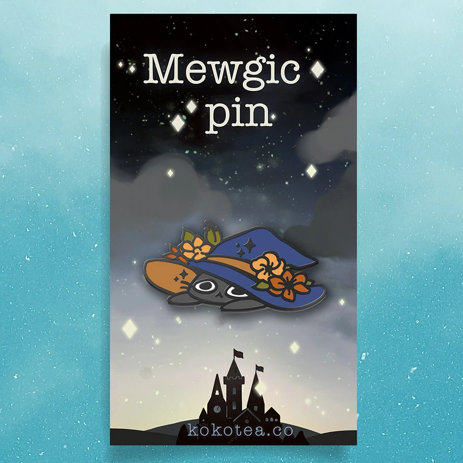 Mewgic! Witchy cat in a hat enamel pin (Autumn)